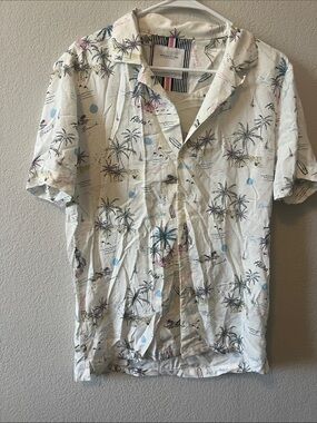 Denim & Flower White Short-Sleeve Tropical Button-Down Shirt